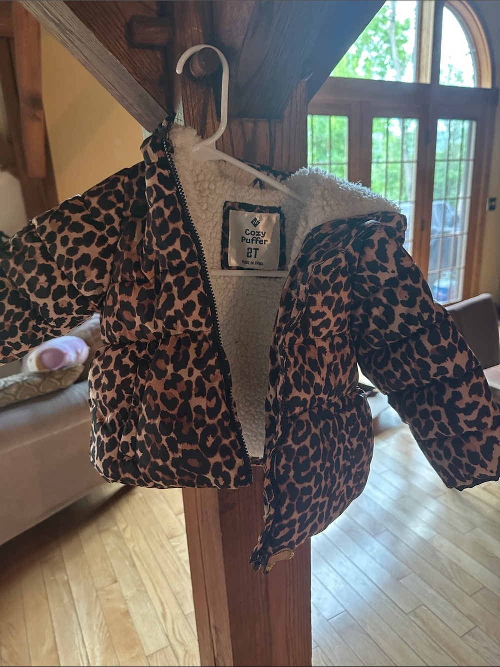 Leopard Print Kids puffer coat- Brown/Black